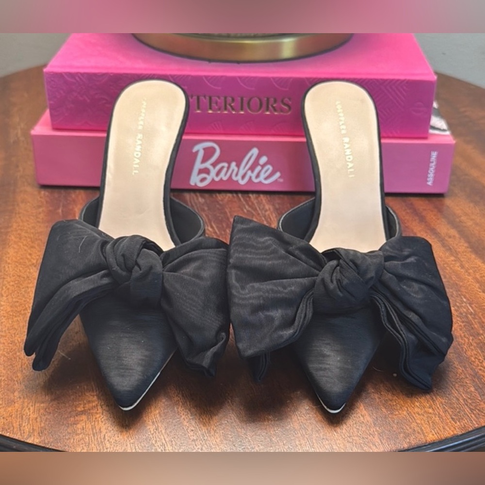 Loeffler Randall Black Bow Pointed Toe Mules